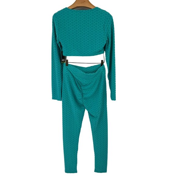 Special one Womens Textured 2 Piece Crop Top Leggings pants Set teal size XL new - Picture 10 of 13
